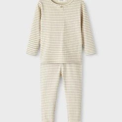 Lil Atelier Lasten Pyjama, NMMLOLO LS NIGHT SET Raidallinen Beige