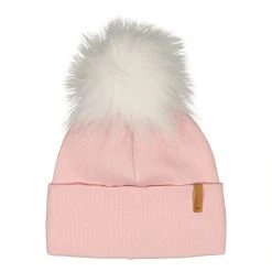 Metsola Lasten Pipo RIB BEANIE WITH FUR BOM Vaaleanpunainen