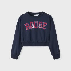 Name It Lasten College, NKFNAMAUVE LS BOXY CROP SWEAT Tummansininen