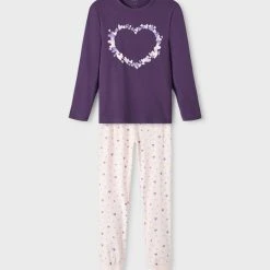 Name It Lasten Pyjamasetti Nightset Purble Heart Noos Liila