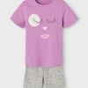Name It Tyttöjen Yöpukusetti NKFNIGHTSET SS SHORTS FACE Liila -Name It shop name it tyttojen yopukusetti nkfnightset ss shorts face liila 1