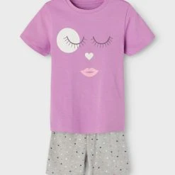 Name It Tyttöjen Yöpukusetti NKFNIGHTSET SS SHORTS FACE Liila