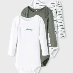 Name It Vauvan Body NBMBODY 3P LS AGAVE GREEN CROCODILE Vihreä Kuosi