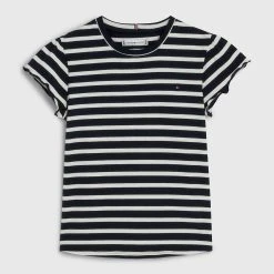 Tommy Hilfiger Childrenswear Lasten T-Paita, STRIPED RUFFLE SLEEVE TOP Raidallinen Sininen